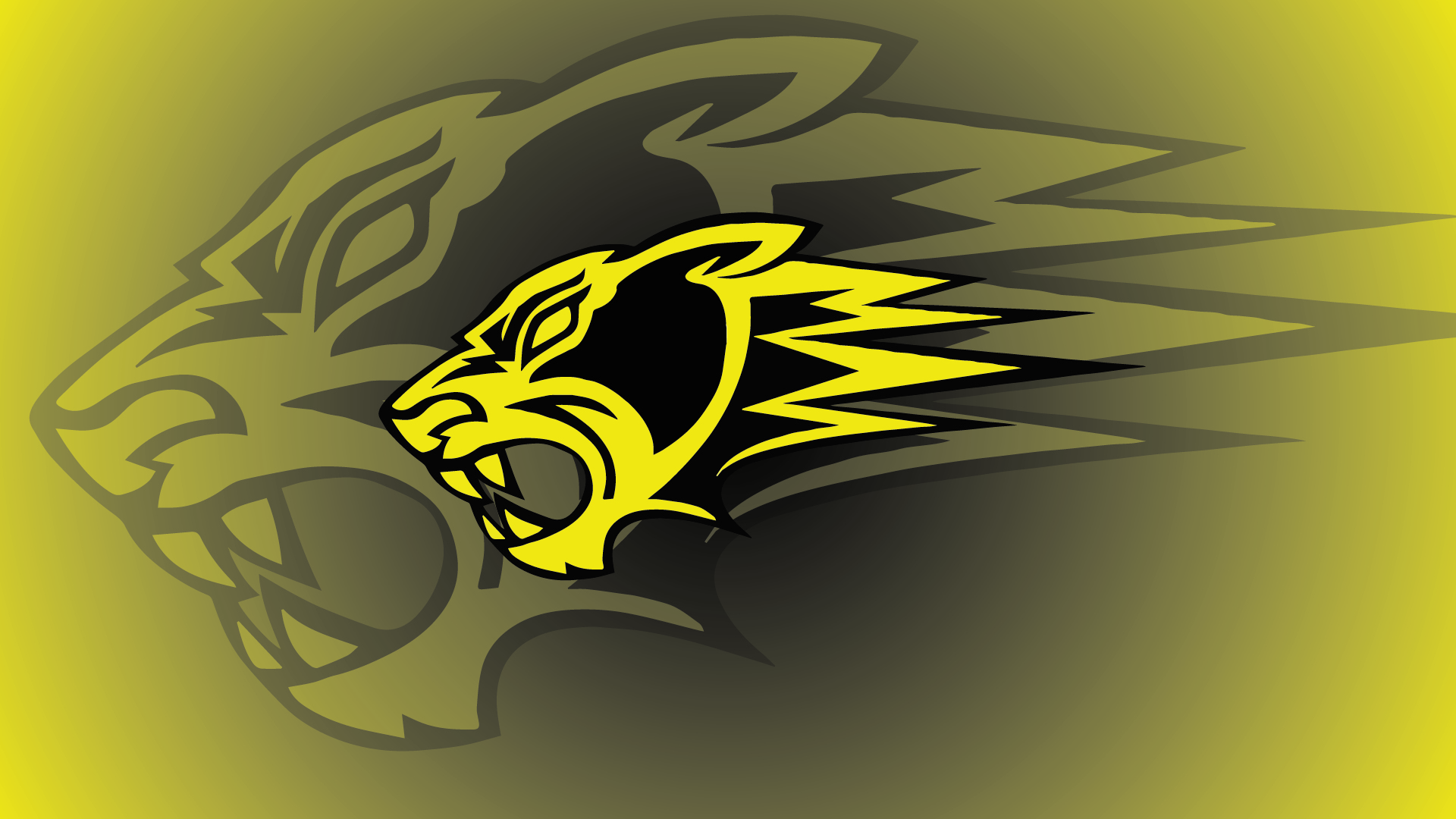 Traughber panther logo two times in the middle of a black to yellow radial gradient. 